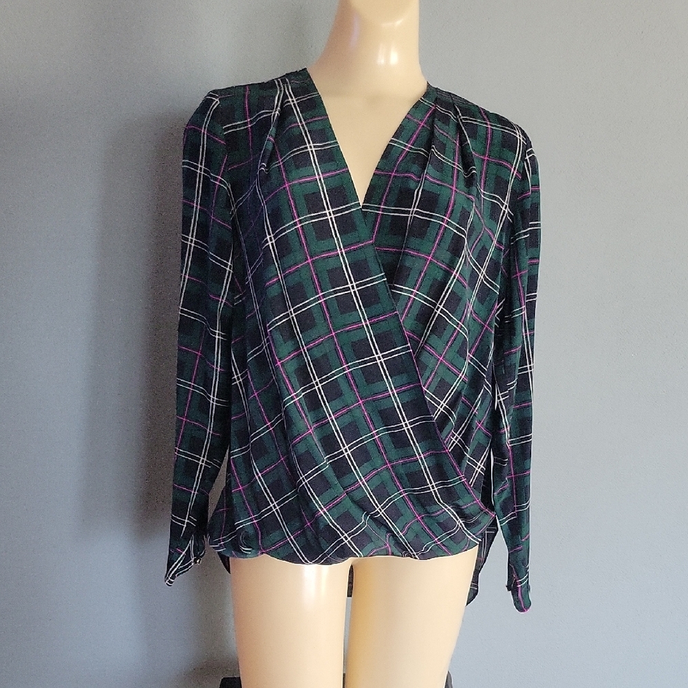 Amanda Uprichard Green Plaid Blouse